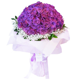 99 Purple Roses Hand Bouquet