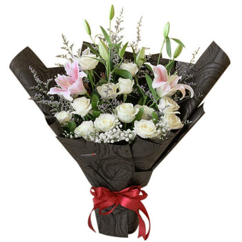 White Rose and Pink Lilies Bouquet