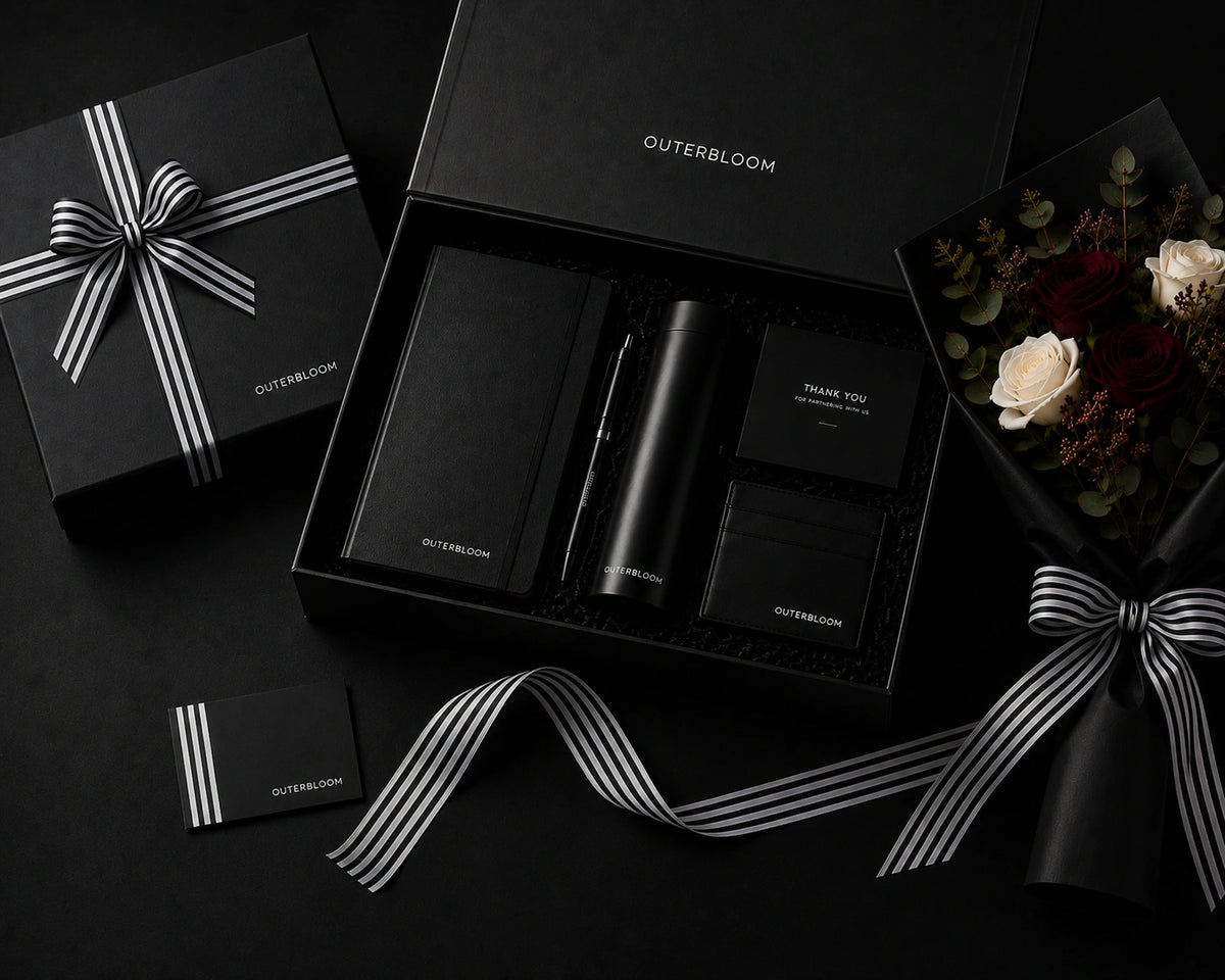 Outerbloom corporate gift set with company branding