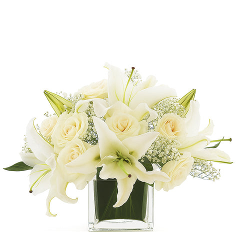 White Lilies And White Roses in Vase