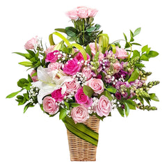 White And Soft Pink Roses, Casablanca Lily And Filler in Vase