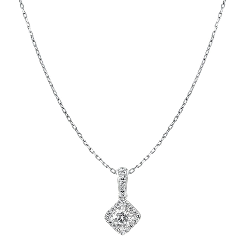 Sol et Terre Round Diamond Pendant with Squared Halo Necklace
