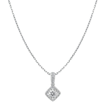 Sol et Terre Round Diamond Pendant with Squared Halo Necklace