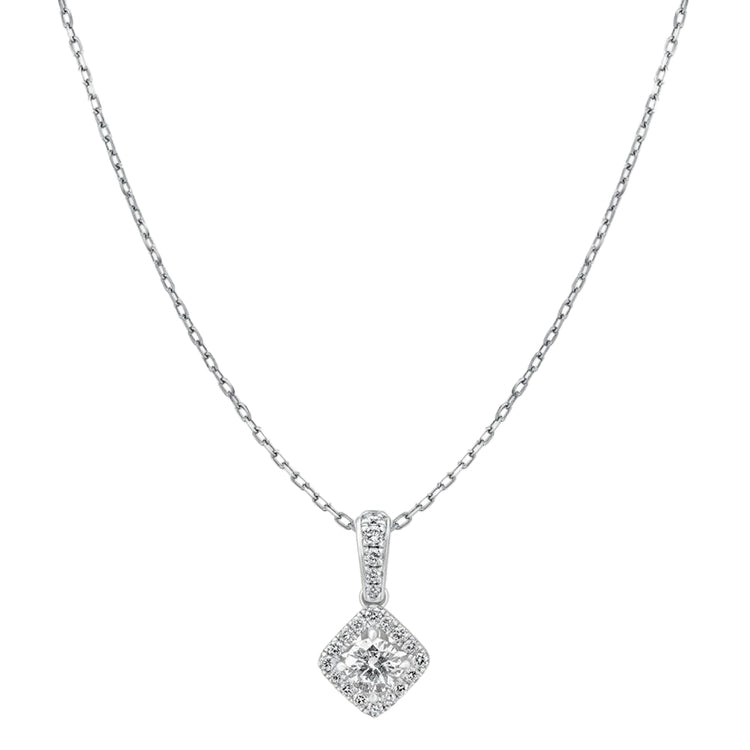 Sol et Terre Round Diamond Pendant with Squared Halo Necklace