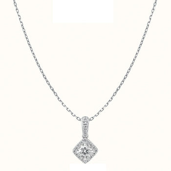 Round Diamond Pendant with Squared Halo Necklace