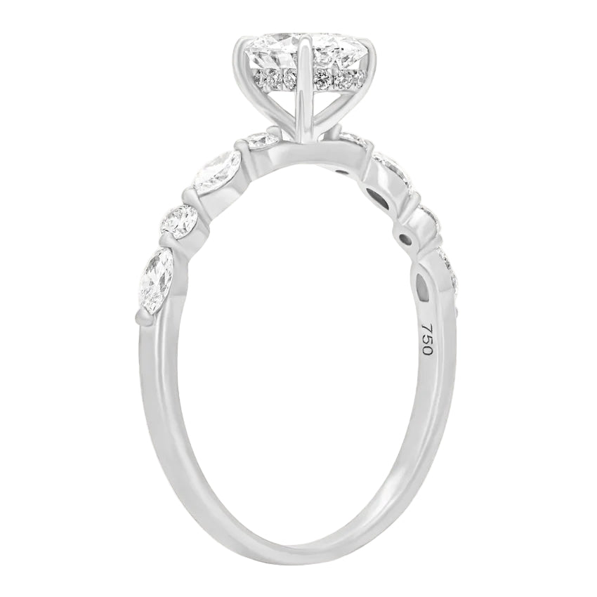 Sol et Terre Oval Diamond Ring with Round and Marquise Band