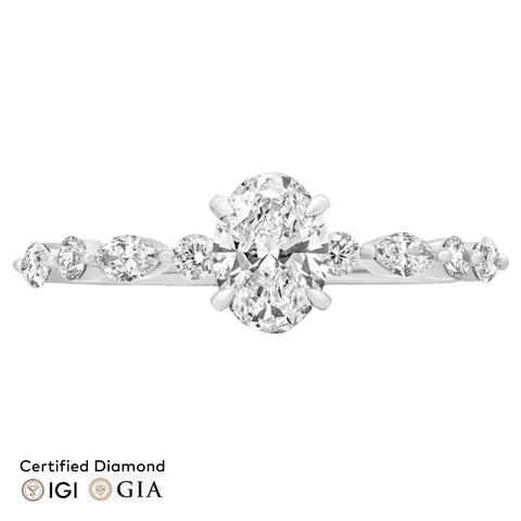 Sol et Terre Oval Diamond Ring with Round and Marquise Band