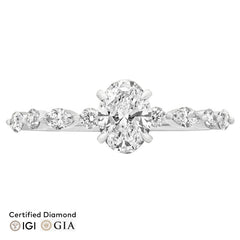 Sol et Terre Oval Diamond Ring with Round and Marquise Band