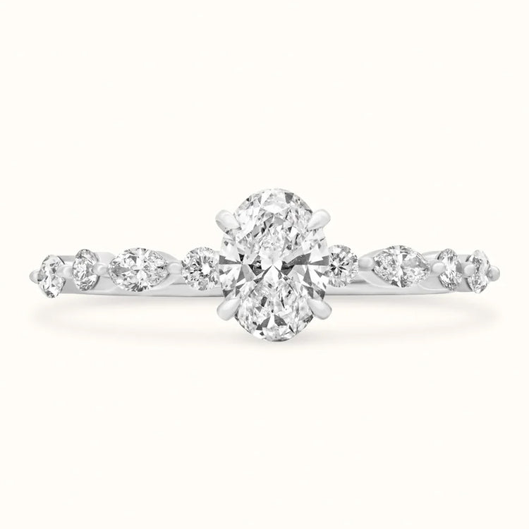 Oval Diamond Ring with Round and Marquise Band