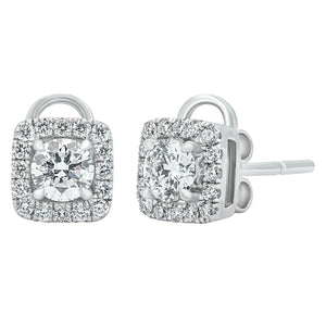 Sol et Terre Round Diamond Earrings with Squared Halo