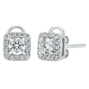 Sol et Terre Round Diamond Earrings with Squared Halo