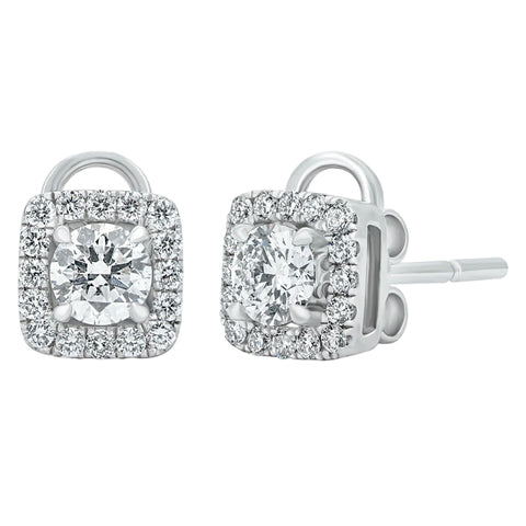 Sol et Terre Round Diamond Earrings with Squared Halo