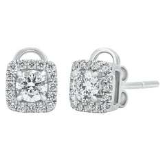 Sol et Terre Round Diamond Earrings with Squared Halo