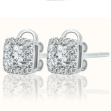 Round Diamond Earrings with Squared Halo