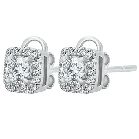 Sol et Terre Round Diamond Earrings with Squared Halo