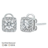 Sol et Terre Round Diamond Earrings with Squared Halo