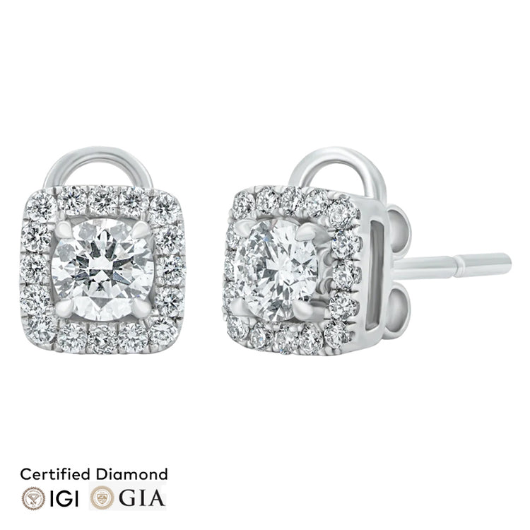 Sol et Terre Round Diamond Earrings with Squared Halo