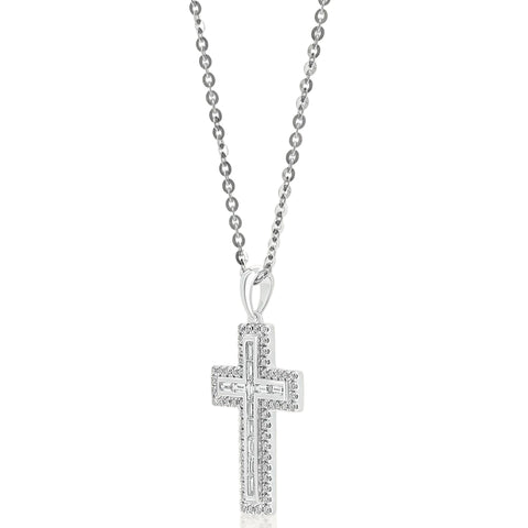 Sol et Terre Baguette Cross Pendant Necklace