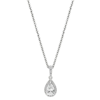 Sol et Terre Pear Diamond Pendant with Halo Necklace