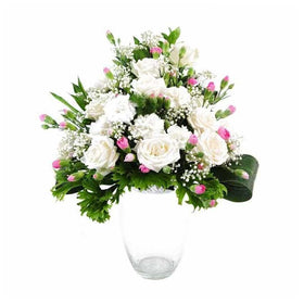 Arrangement Of White Roses And Pink Carnation in Vase
