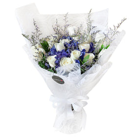 White Rose and Blue Hydrangea Bouquet