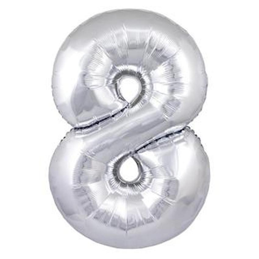 Silver Number Foil Balloon 0-9