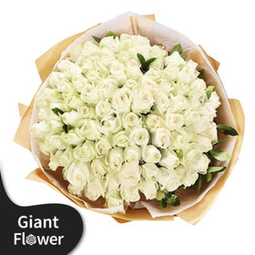 99 White Roses Hand Bouquet