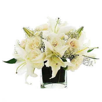 White Lilies And White Roses in Vase