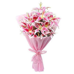 10 Pink Lilies in Bouquet