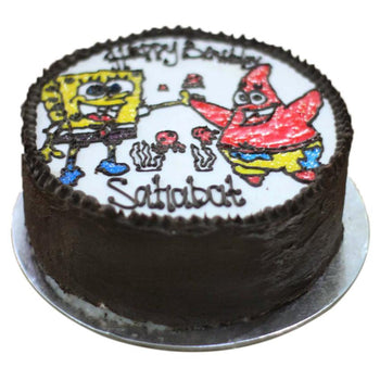 Simple Chocolate White Spongebob & Patrick Cake