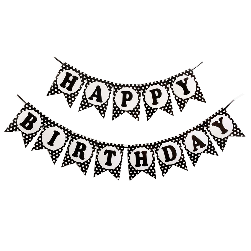 Happy Birthday Black Polka Flag Banner