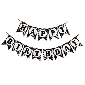 Happy Birthday Black Polka Flag Banner