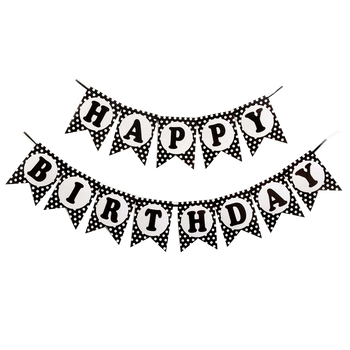 Happy Birthday Black Polka Flag Banner