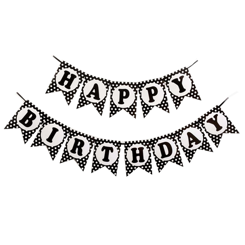 Happy Birthday Black Polka Flag Banner