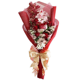 Heavenly Red And Pink Rose Hand Tied Bouquet