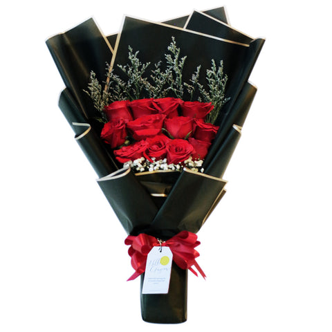 [Valentine] Classic Midnight Hand Bouquet - Fiery Red (Bandung, Surabaya, Bali)